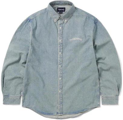 Thisisneverthat SS24 Ultras Washed Denim Shirt Blue Unisex Long Sleeve Embroidered. TN240DSHTL01BLW Buy Thisisneverthat SS24 Ultras Washed Denim Shirt Blue Unisex Long Sleeve Embroidered. TN240DSHTL01BLW