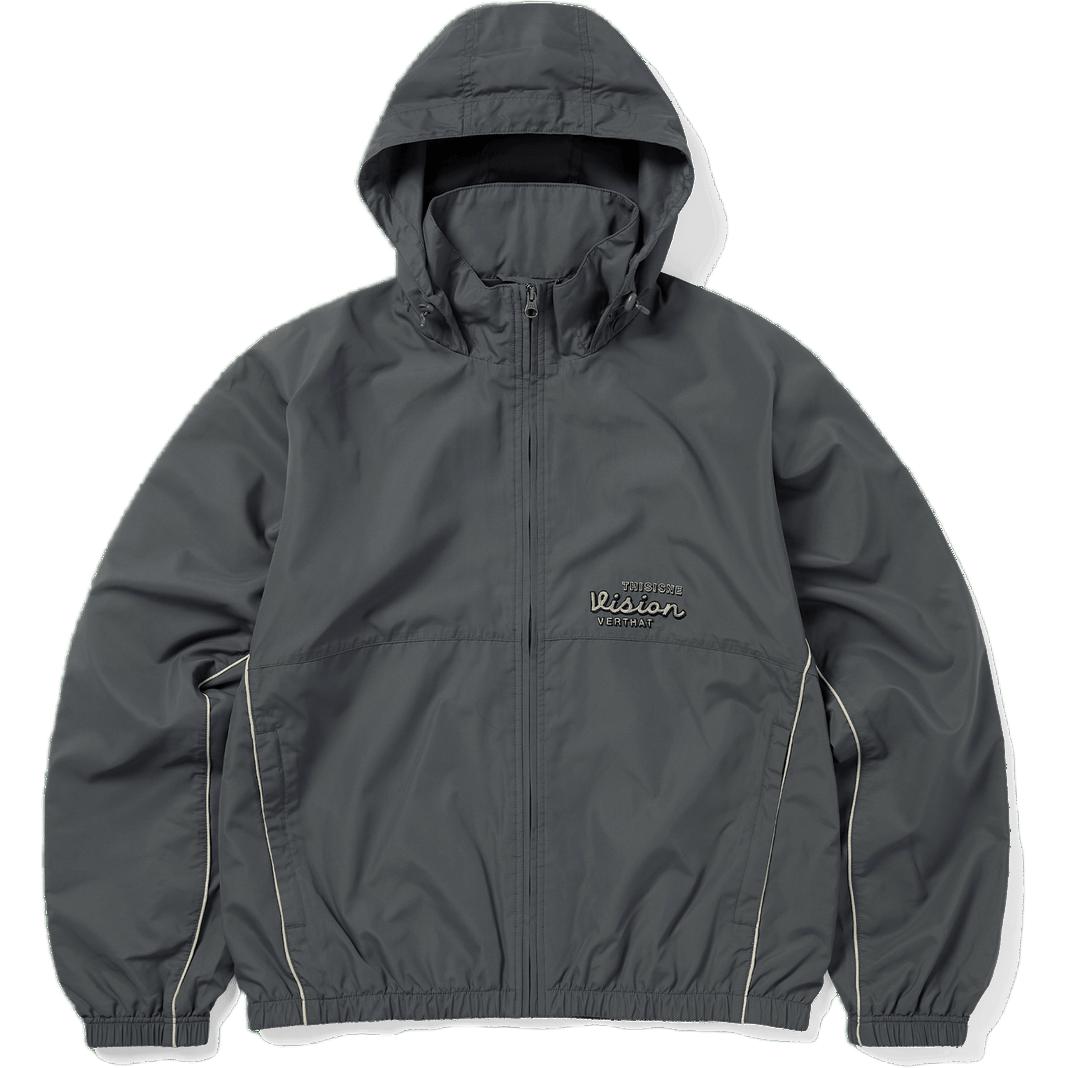 thisisneverthat Storm Gray Warm Up Jacket with Detachable Hood and Embroidered Logo TN243WOWLS04STR