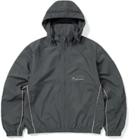 thisisneverthat Storm Gray Warm Up Jacket with Detachable Hood and Embroidered Logo TN243WOWLS04STR thisisneverthat Storm Gray Warm Up Jacket with Detachable Hood and Embroidered Logo TN243WOWLS04STR