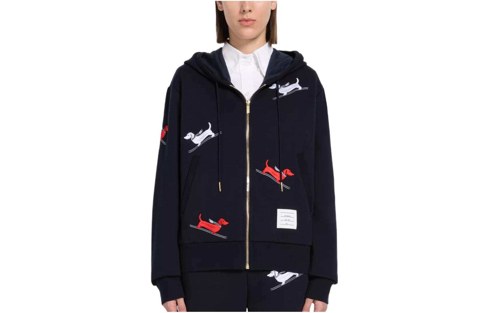 Thom Browne 2022 Holiday FW22 Sled Dog Embroidered Hoodie Black Unisex MJT359E-03377-415