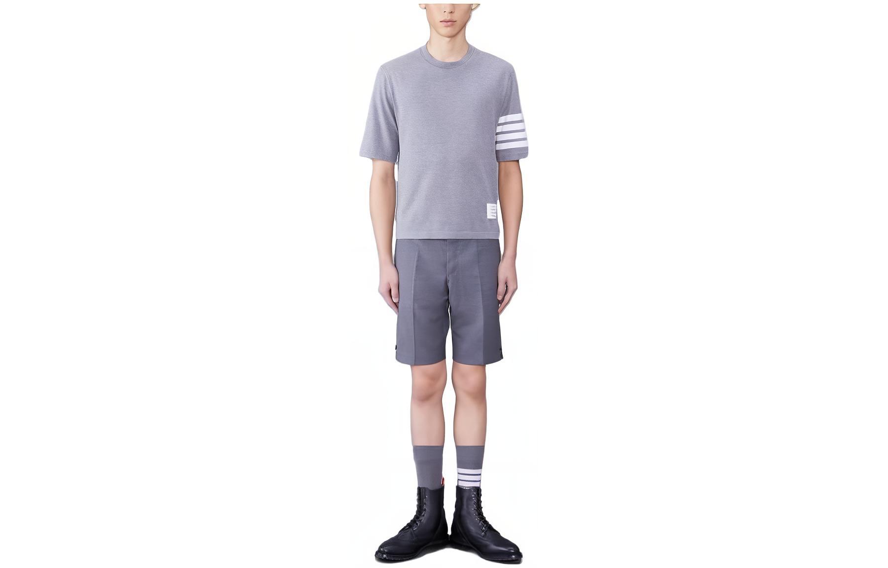 Thom Browne 4-Bar Grey Crewneck Tee  Short Sleeve. MJS168B-07862-055
