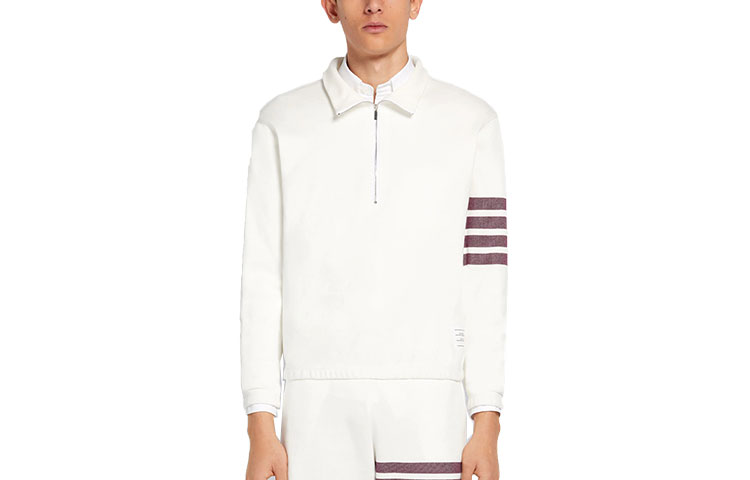 THOM BROWNE 4-Bar Half-Zip Knit Pullover Sweatshirt White MJT292A-07545-117