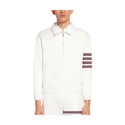 THOM BROWNE 4-Bar Half-Zip Knit Pullover Sweatshirt White MJT292A-07545-117