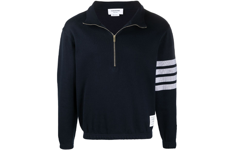 Thom Browne 4-Bar Half-Zip Pullover Sweatshirt Navy Blue MJT292A-07545-415