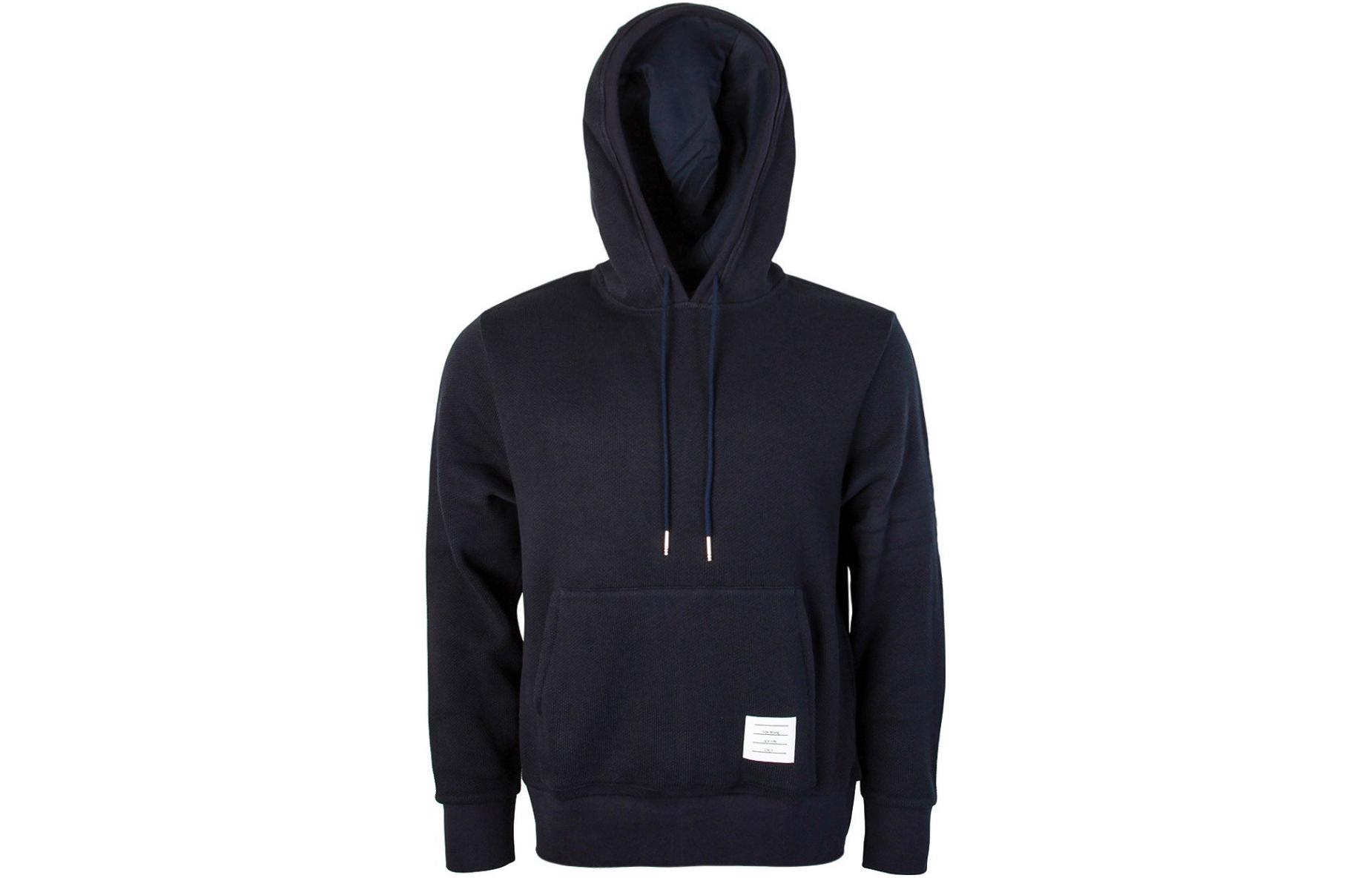 Thom Browne 4-Bar Honeycomb Piqué Hoodie  Blue Logo Pullover Sweatshirt MJT131A-04446-415