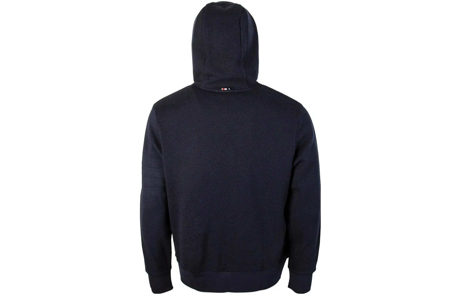 Lookbook 톰 브라운 4바 허니콤 피케 후드 블루 로고 풀오버 스웻셔츠 MJT131A-04446-415