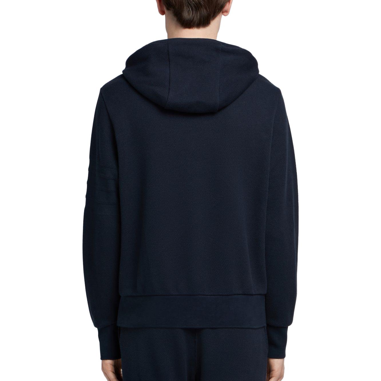 Shop 톰 브라운 4바 허니콤 피케 후드 블루 로고 풀오버 스웻셔츠 MJT131A-04446-415