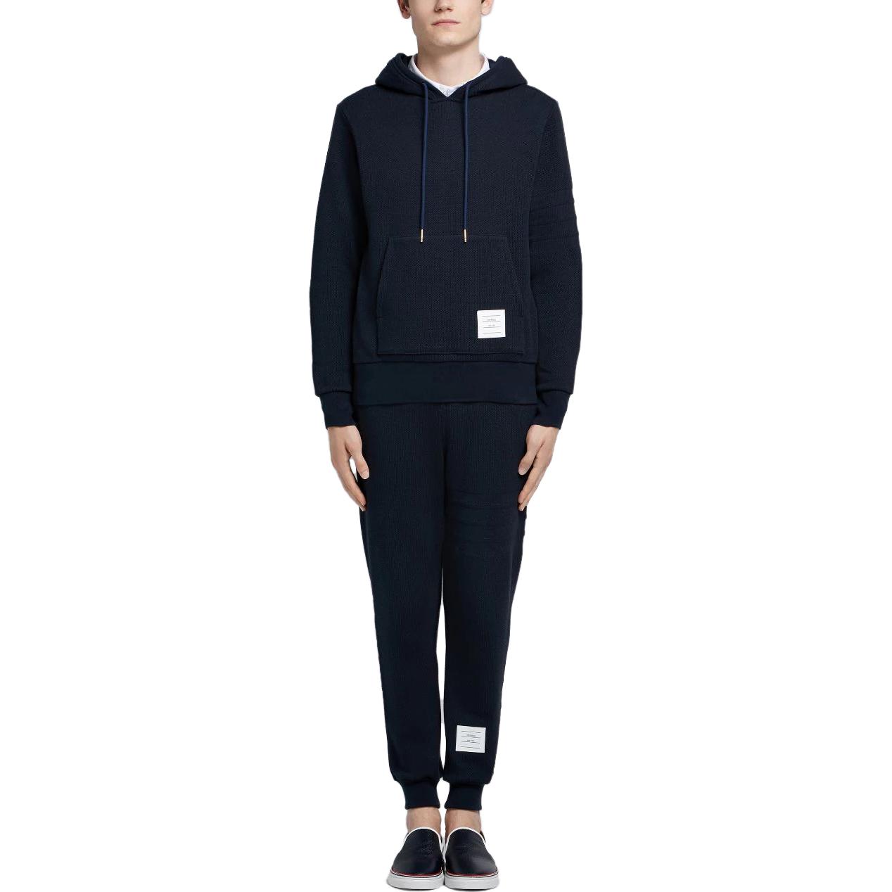 Details for 톰 브라운 4바 허니콤 피케 후드 블루 로고 풀오버 스웻셔츠 MJT131A-04446-415