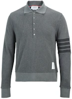 Thom Browne 4-Bar Knit Long Sleeve Polo Shirt Gray MJP132A-05802-025 Thom Browne 4-Bar Knit Long Sleeve Polo Shirt Gray MJP132A-05802-025