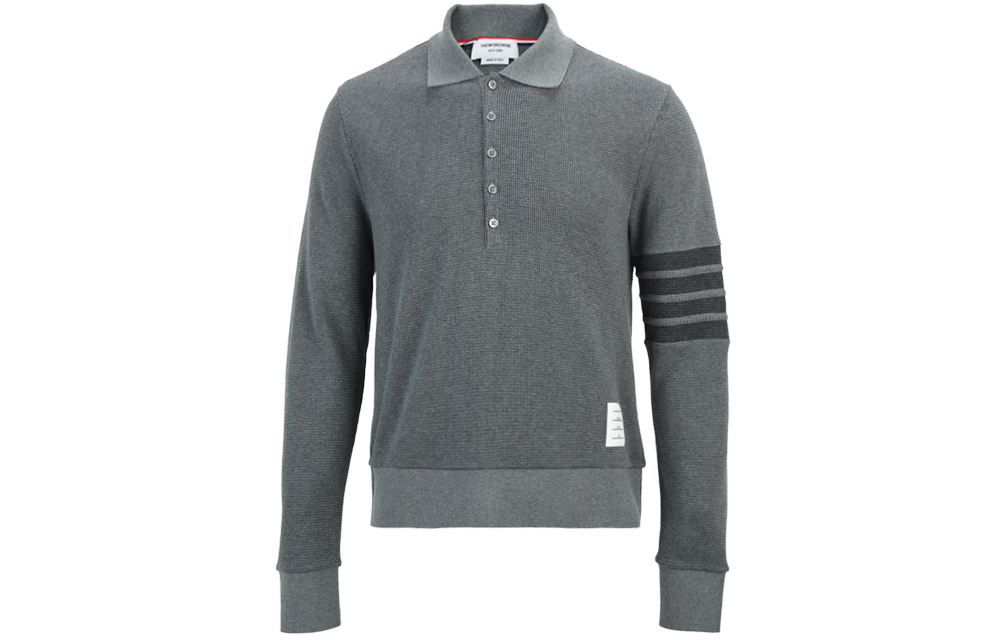 Order Thom Browne 4-Bar Knit Polo Lengan Panjang Abu-Abu. MJP132A-05802-025