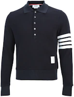 THOM BROWNE 4-Bar Knit Long Sleeve Polo Shirt Navy Blue MJP132A-05802-415 THOM BROWNE 4-Bar Knit Long Sleeve Polo Shirt Navy Blue MJP132A-05802-415