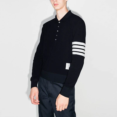 THOM BROWNE 4-Bar Knit Polo Lengan Panjang Biru Navy MJP132A-05802-415 Details for THOM BROWNE 4-Bar Knit Polo Lengan Panjang Biru Navy MJP132A-05802-415