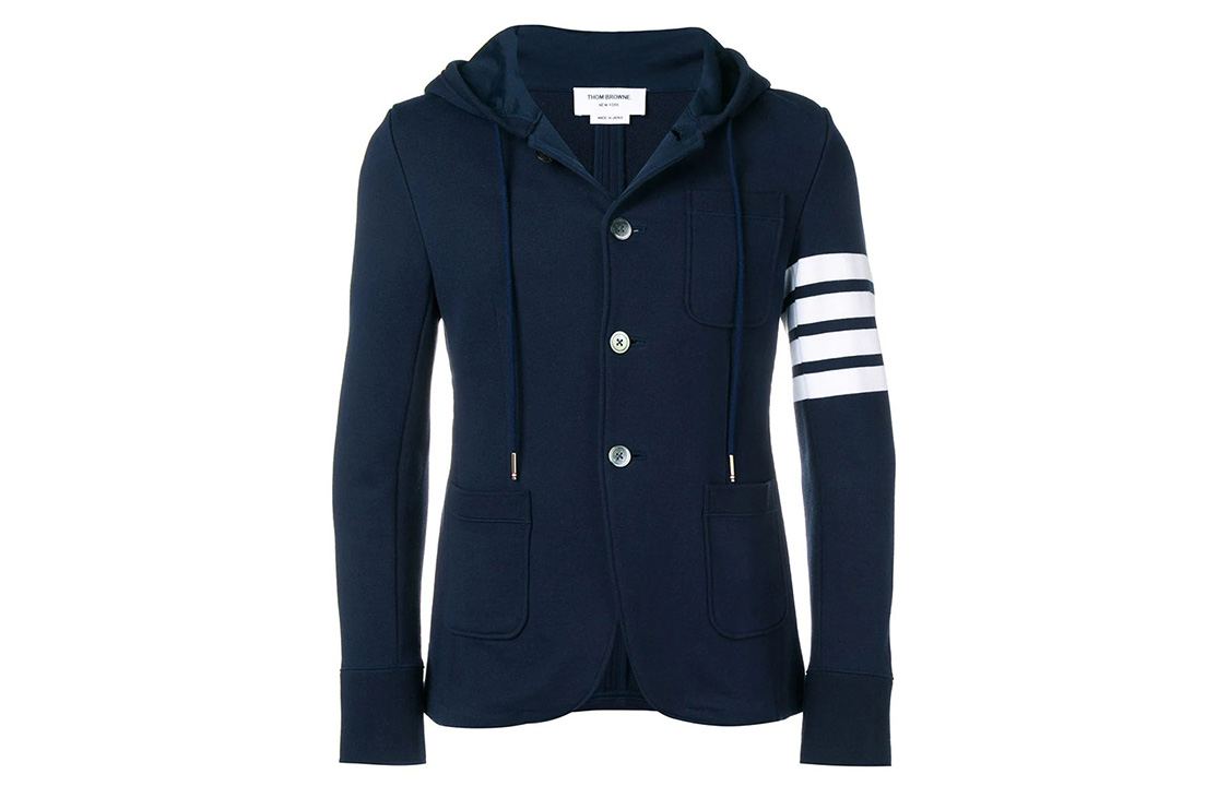 Thom Browne 4-Bar Logo Hoodie Jacket in Navy Blue. MJT166A-00535-415