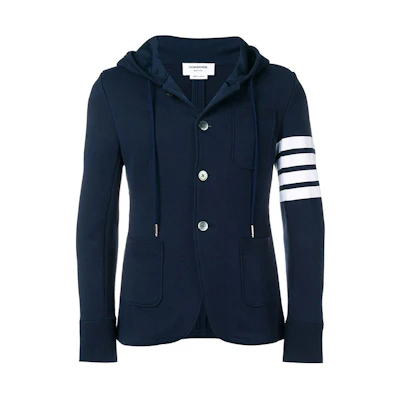 Thom Browne 4-Bar Logo Hoodie Jacket in Navy Blue. MJT166A-00535-415