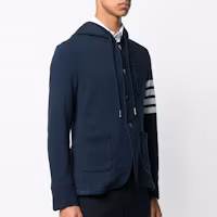 Shop Thom Browne 四槓標誌海軍藍連帽外套夹克 MJT166A-00535-415