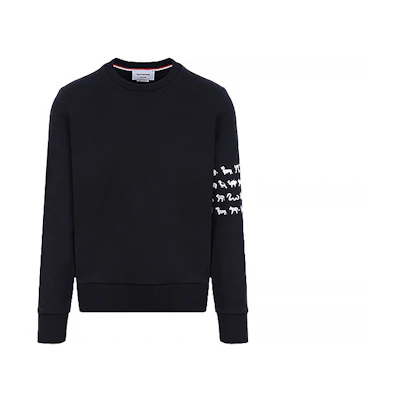 THOM BROWNE 4-Bar Stripe Embroidered Crewneck Sweatshirt Navy Blue MJT258E-03377-415