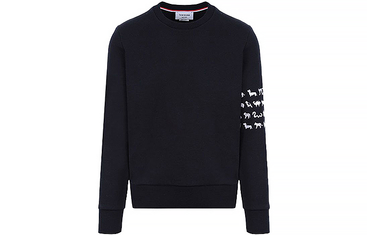 Order THOM BROWNE Sweatshirt Navy Blue Crewneck 4-Bar Stripe Embroidered MJT258E-03377-415