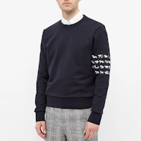 Shop 톰 브라운 4-바 스트라이프 자수 크루넥 스웨트셔츠 네이비 블루 MJT258E-03377-415
