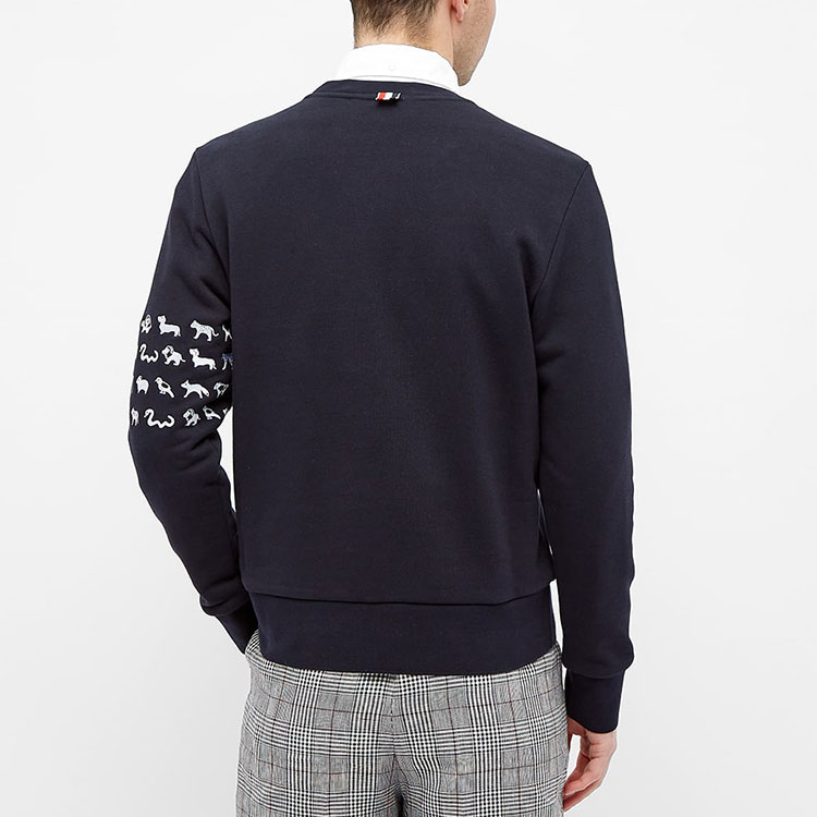 Purchase THOM BROWNE Sweatshirt Navy Blue Crewneck 4-Bar Stripe Embroidered MJT258E-03377-415