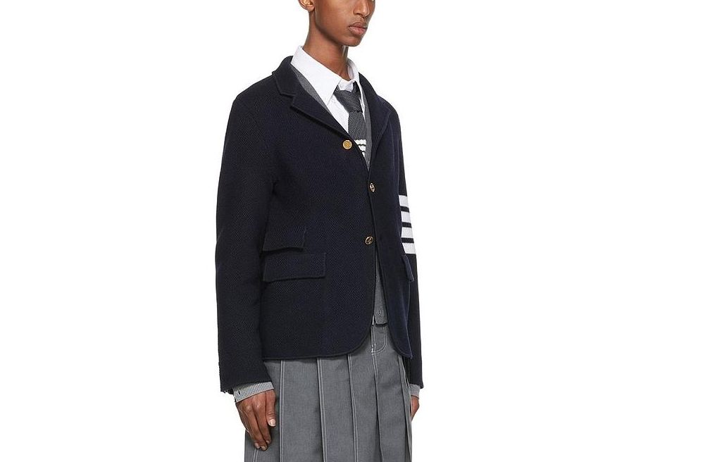 Thom Browne 4-Bar V-Neck Single-Breasted Jacket Navy Blue MKJ063A-Y1002-415