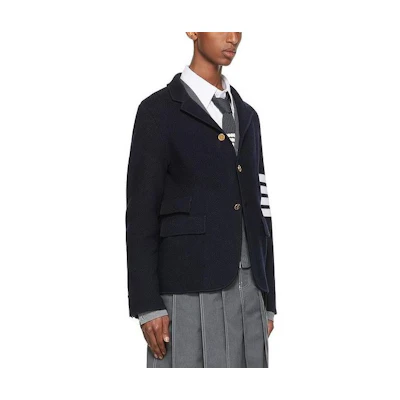 Thom Browne 4-Bar V-Neck Single-Breasted Jacket Navy Blue MKJ063A-Y1002-415