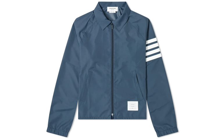 Thom Browne 4-Bar Windbreaker Navy Blue Jacket with Left Stripe Design MJT226A-06230-415