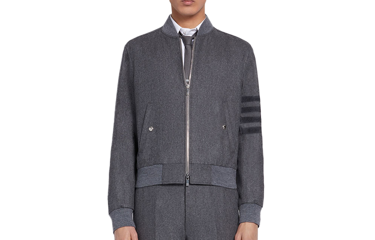 THOM BROWNE 4-Bar Wool Bomber Jacket in Mid-Grey MJO030A-06393-035