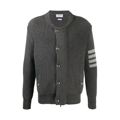 Thom Browne 4-Bar Wool Cardigan Jacket in Medium Grey MKJ064A-Y3501-035