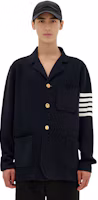 Shop Thom Browne 四道杠羊毛外套 深藍色 MKJ024D-00014-415