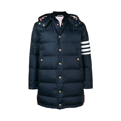 Thom Browne 4-Stripe Long Matte Down Winter Coat Navy MOD041X-05411-415
