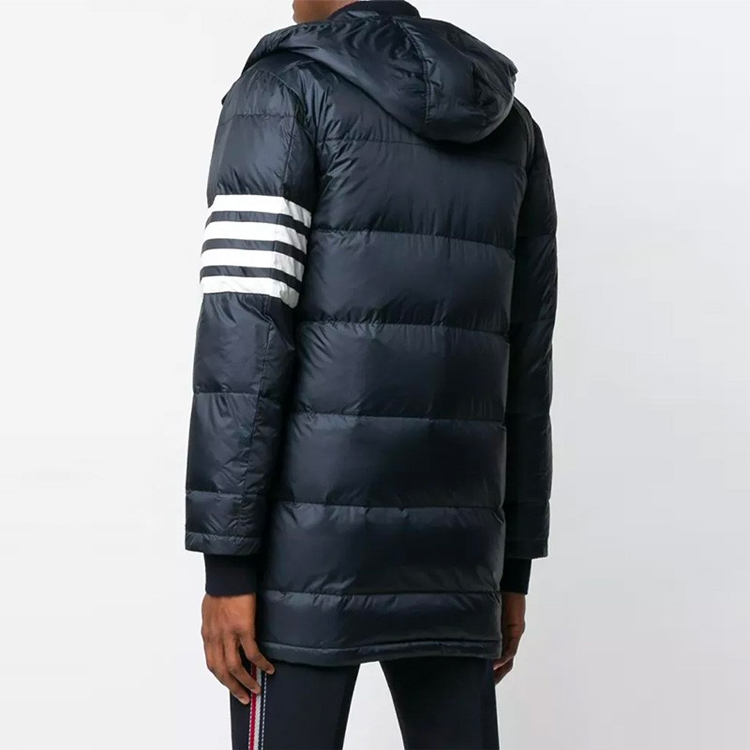 Shop Thom Browne Abrigo Largo Invierno Azul Marino 4-Stripe Matte MOD041X-05411-415