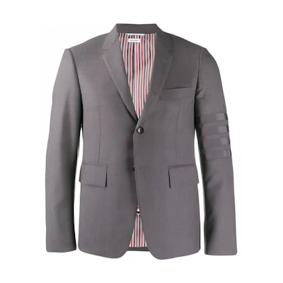 THOM BROWNE 4-Stripe Long Sleeve Blazer in Mid Gray Back to School Edition MJC159A-04346-035