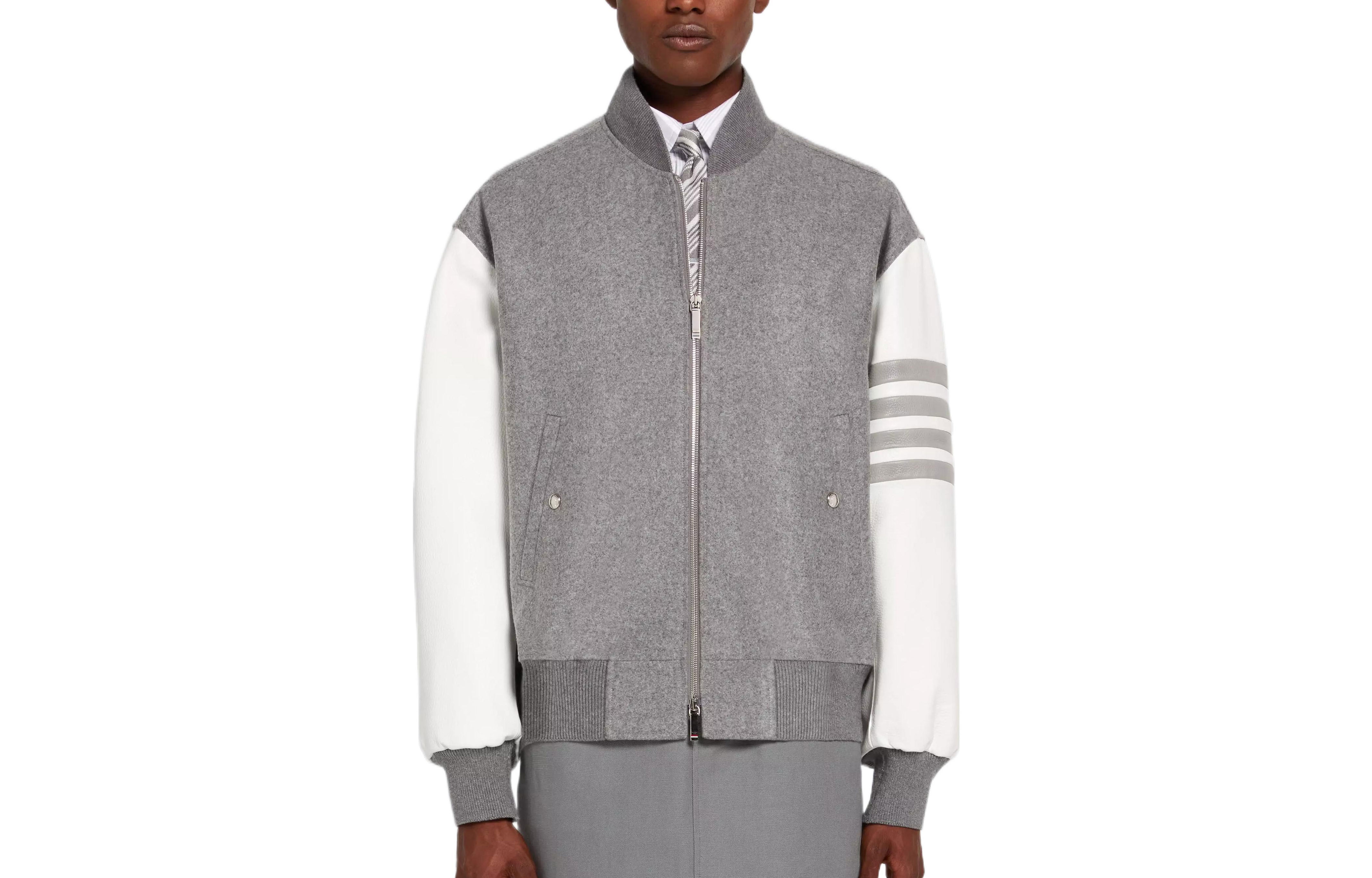 Thom Browne 4 SS22 Striped Wool Flight Jacket Gray MJO161X-05507-035