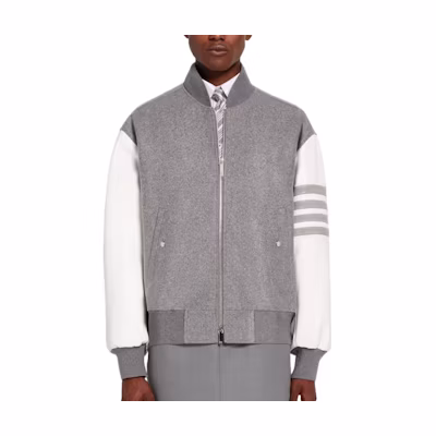 Thom Browne 4 SS22 Striped Wool Flight Jacket Gray MJO161X-05507-035
