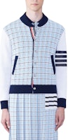 Thom Browne 4-Bar Bomber Jacket Blue Logo Print Button-Up Long Sleeve MKJ115A-Y4007-480 Thom Browne 4-Bar Bomber Jacket Blue Logo Print Button-Up Long Sleeve MKJ115A-Y4007-480