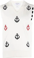Order THOM BROWNE Anchor-Embroidered V-Neck Sleeveless Vest. MKV066A-Y3007-100