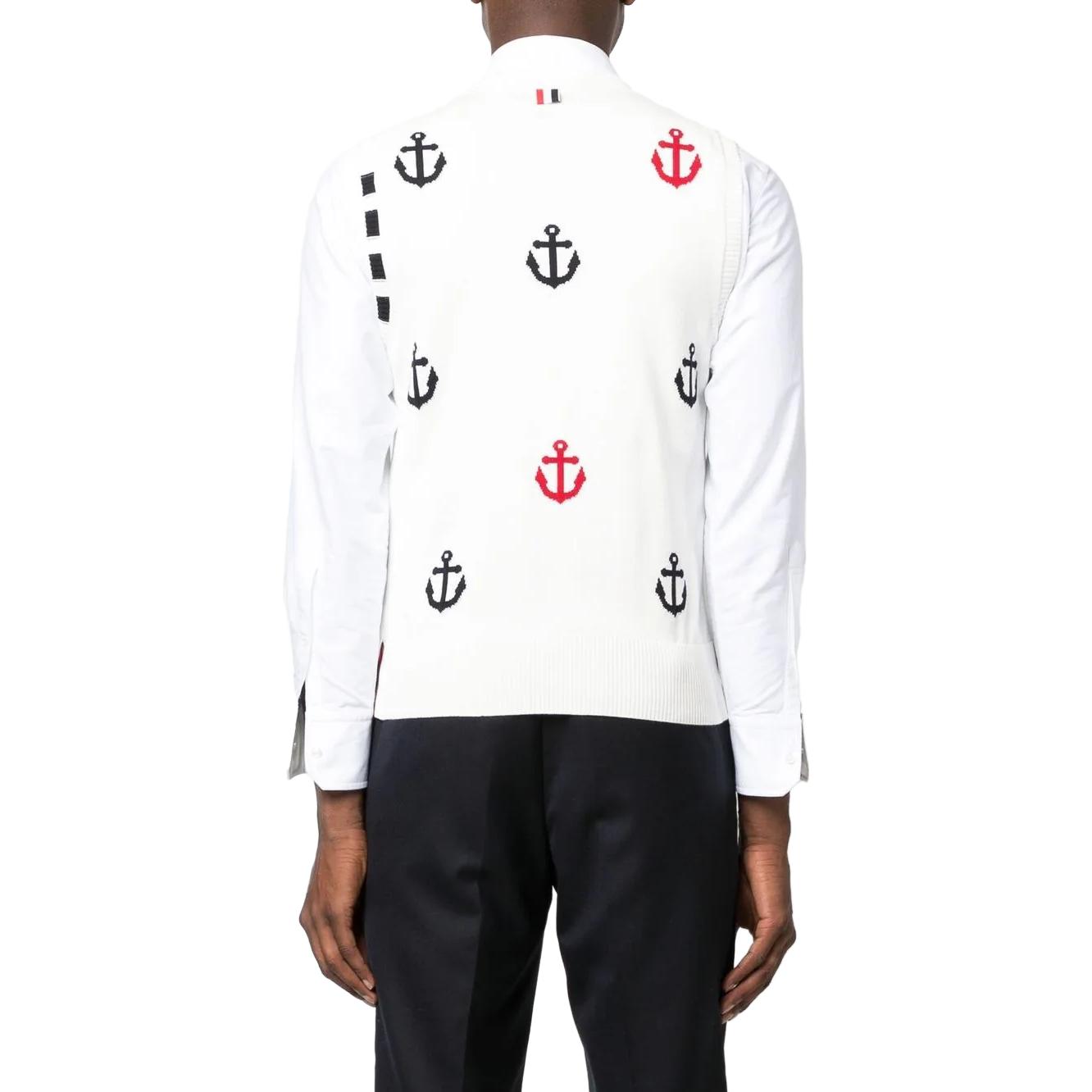 Shop THOM BROWNE  Anchor-Embroidered V-Neck Sleeveless Vest. MKV066A-Y3007-100
