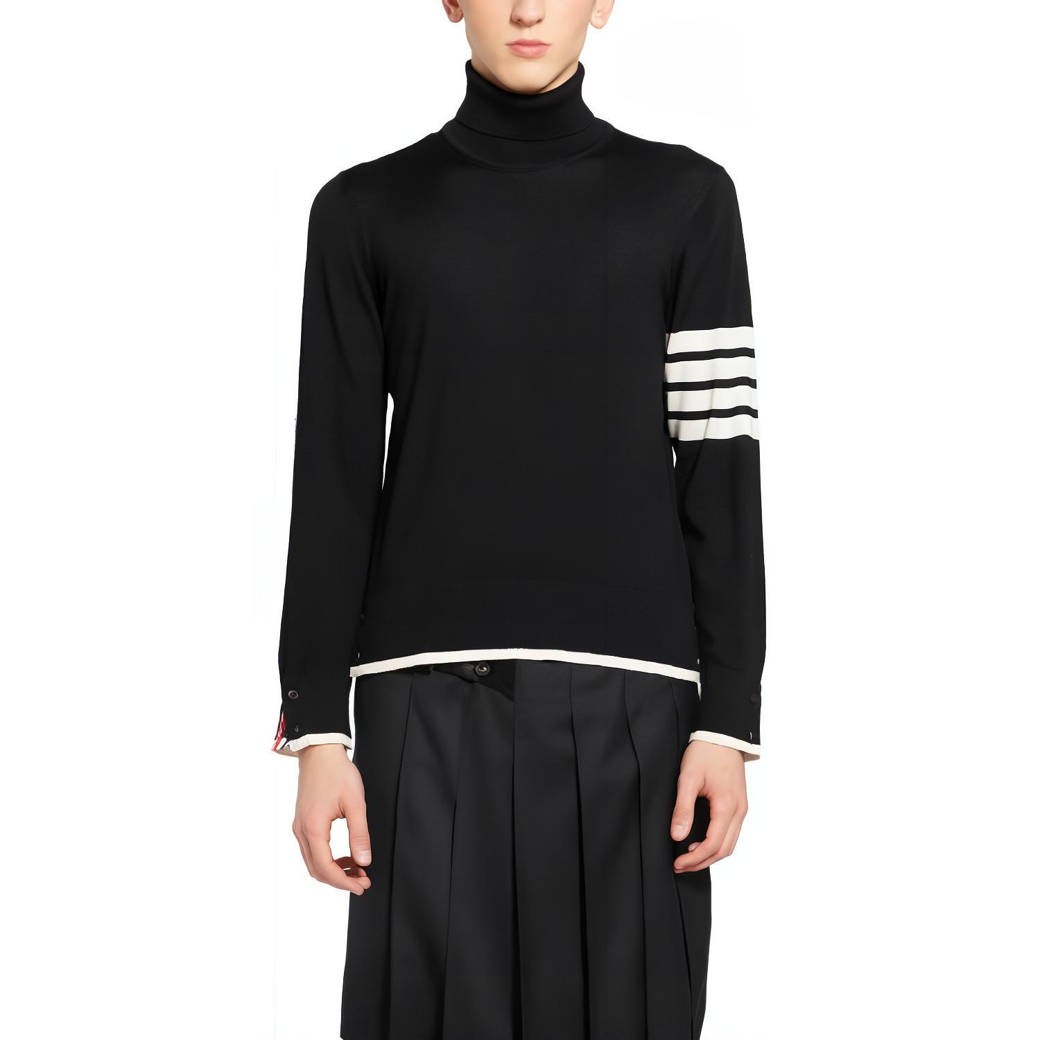 Thom Browne  Black Colorblock Slim Fit High-Neck Pullover Sweater. MKA512D-Y1014-001