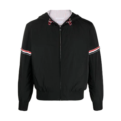 Thom Browne Black Hooded Zip-Up Slim Fit Jacket MJO223O-07110-001