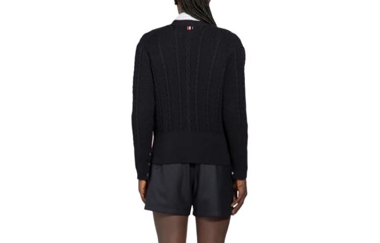 Lookbook THOM BROWNE  Black Solid Loose Fit V-Neck Button Cardigan Sweater. MKC513A-Y1024-415