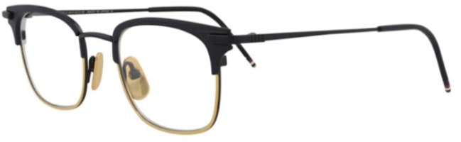 THOM BROWNE Black Square Metal Optical Glasses with Logo Temples TB102 THOM BROWNE Black Square Metal Optical Glasses with Logo Temples TB102