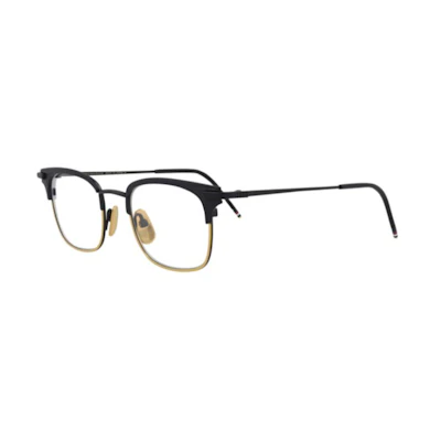 THOM BROWNE Black Square Metal Optical Glasses with Logo Temples TB102