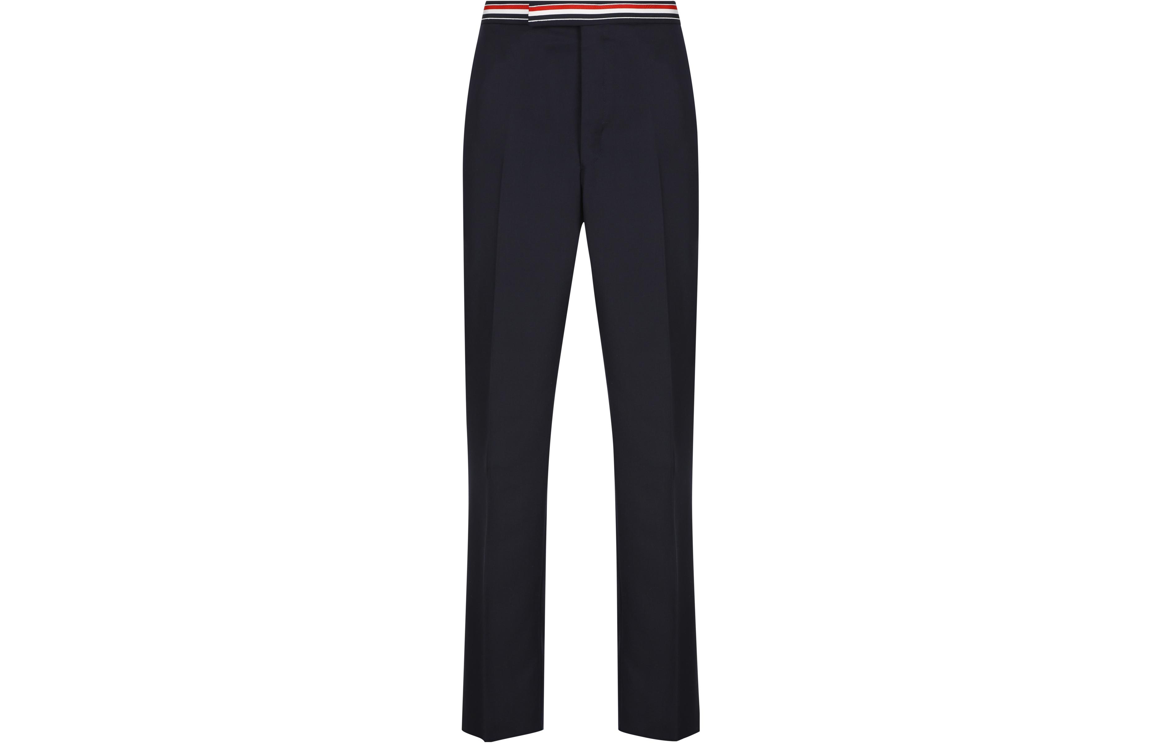 THOM BROWNE  Black Straight-Leg Pants with Waist Striped Colorblock. MTC208A-00626-415