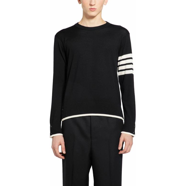 Order トムブラウン ブラック ストライプ クルーネック スリムフィット 長袖スウェット MKA002D-Y1014-001