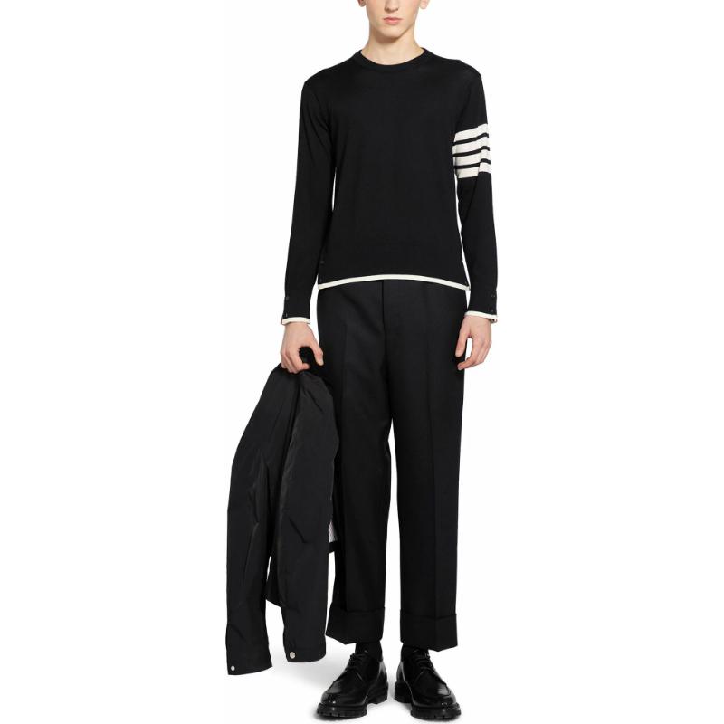 Purchase トムブラウン ブラック ストライプ クルーネック スリムフィット 長袖スウェット MKA002D-Y1014-001
