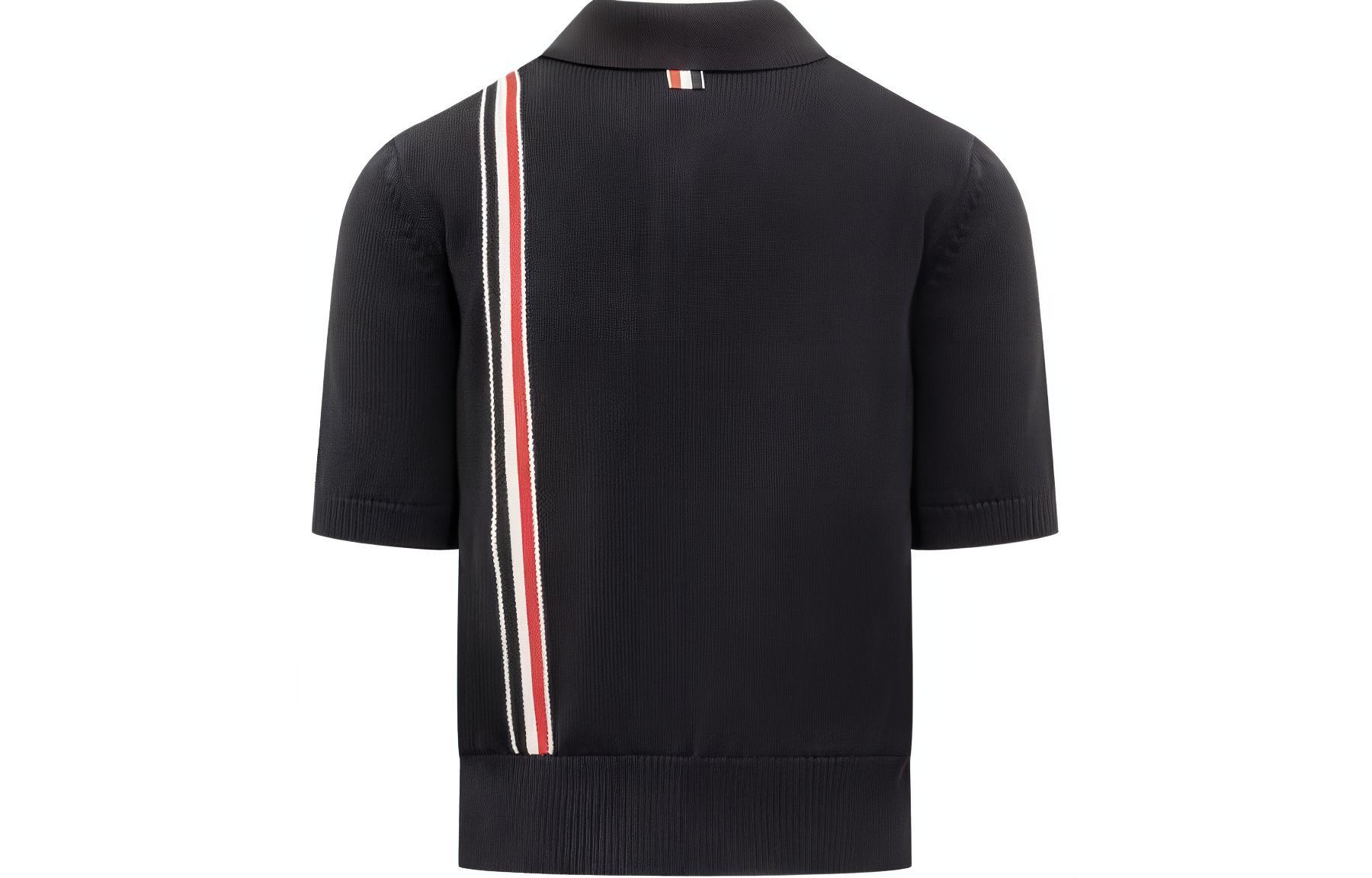 Thom Browne  Black Striped Print Short Sleeve Polo Shirt. MKP111A-Y3017-415 圖 3