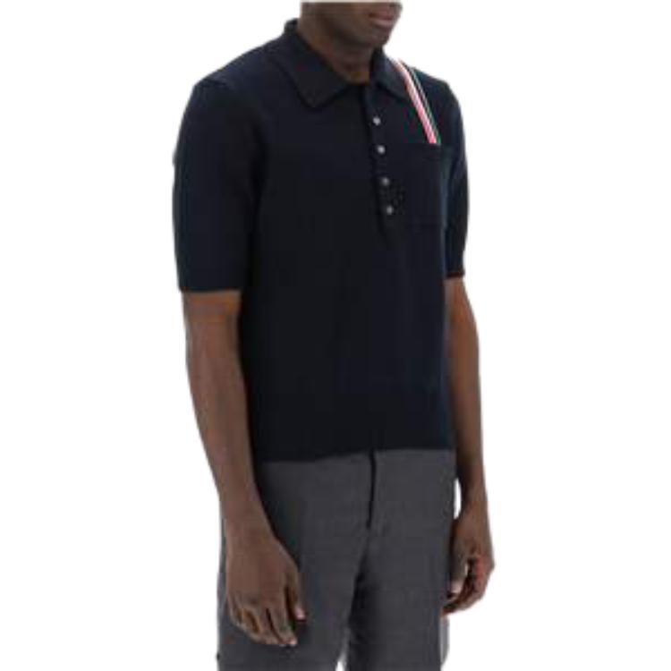 Thom Browne  Black Striped Print Short Sleeve Polo Shirt. MKP111A-Y3017-415 圖 4