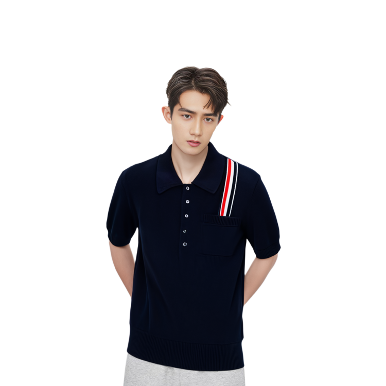 Thom Browne  Black Striped Print Short Sleeve Polo Shirt. MKP111A-Y3017-415 圖 7