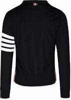 Lookbook THOM BROWNE Black Striped V-Neck Button Cardigan Sweater. MKC002DY1014-001