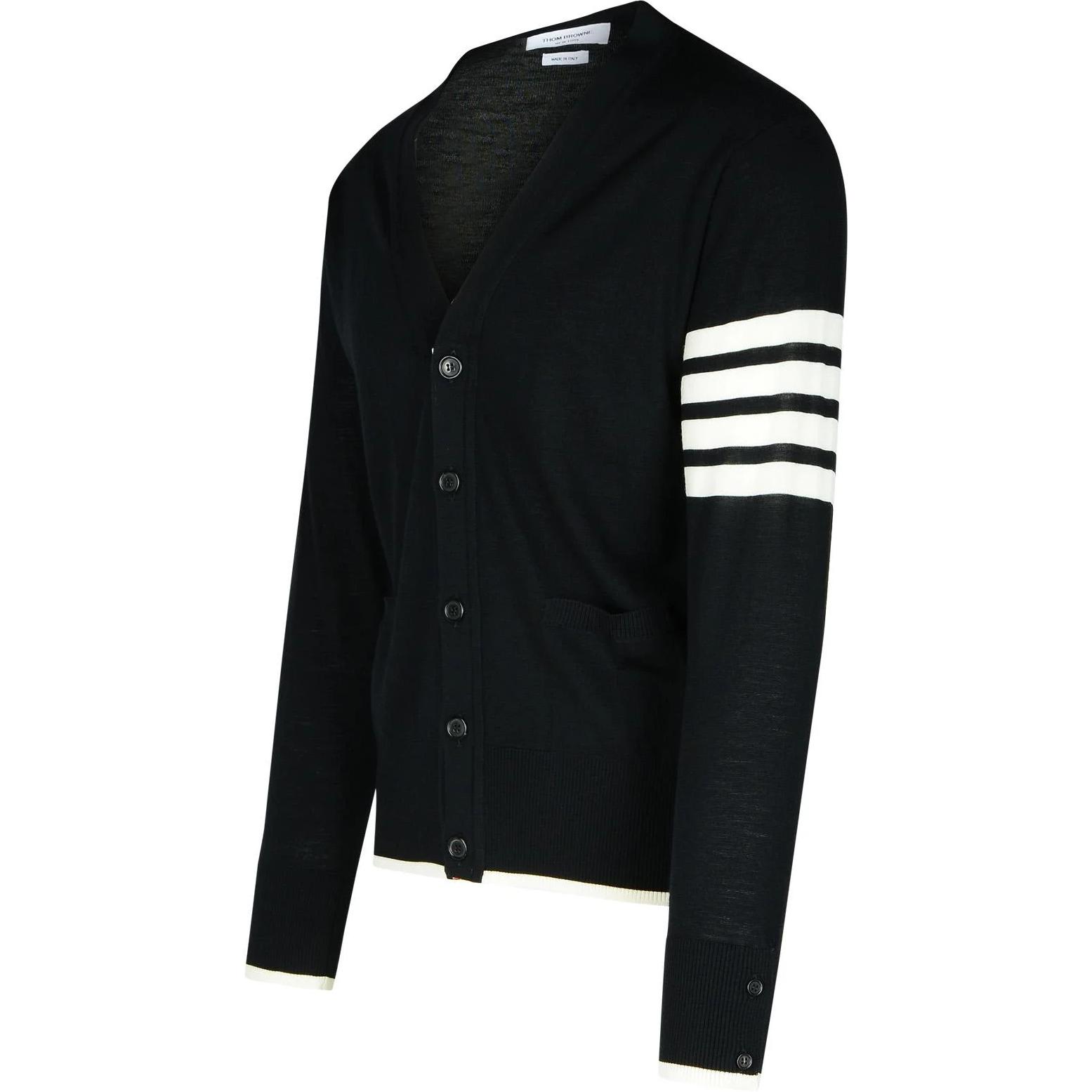 Shop THOM BROWNE Jersey Cardigan Cuello V Botones Negro con Rayas. MKC002DY1014-001
